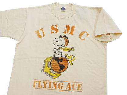 TOYS McCOY Graphic Loopwheel T-shirt - Men's Short Sleeve Flying Ace Snoopy x USMC Printed Tee TMC2527 Garment-Dyed Finish 040 Faded-Natural