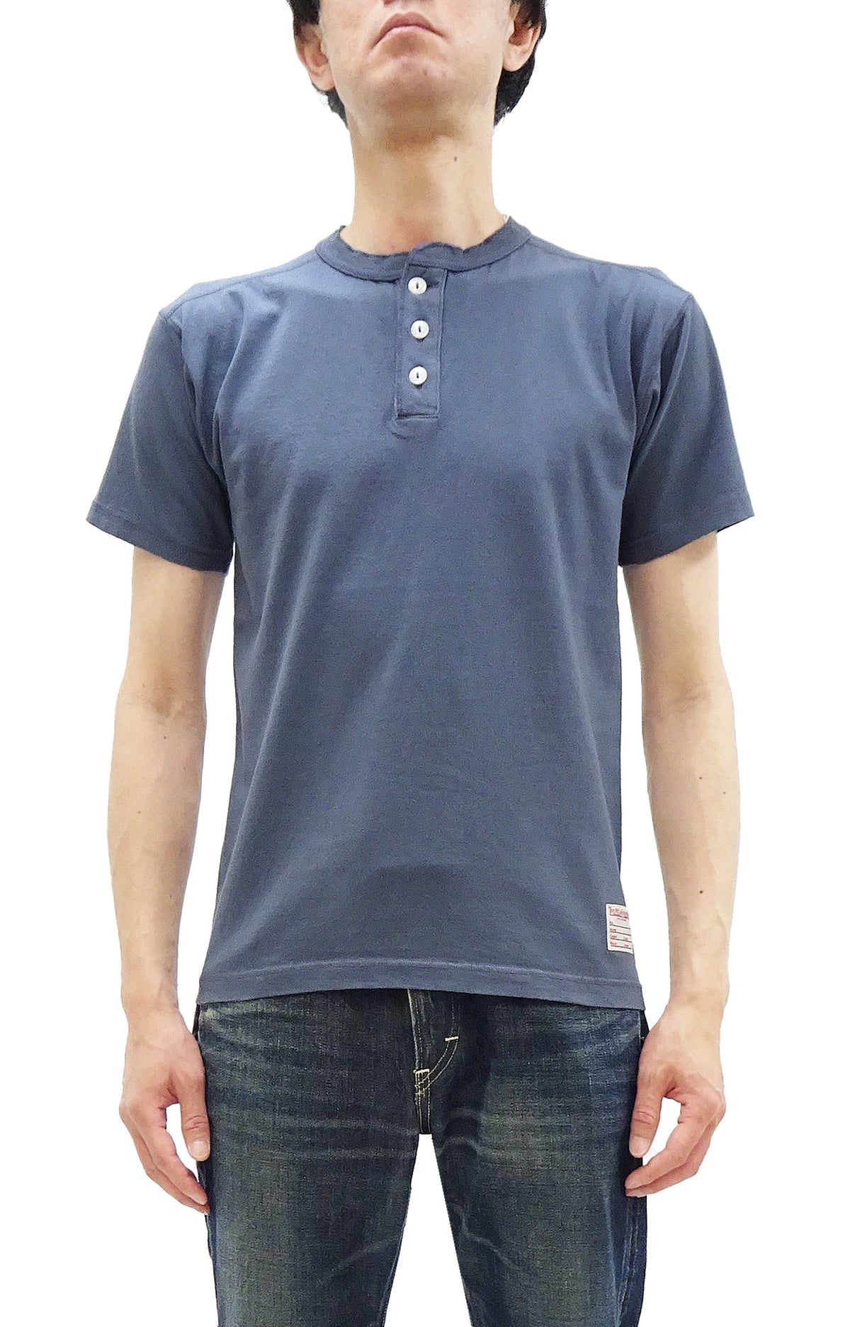 TOYS McCOY Plain Loopwheel Henley T-Shirt - Men's Short Sleeve Tubular Tee The Great American Hero Union Shirt TMC2537 120 Faded-Blue