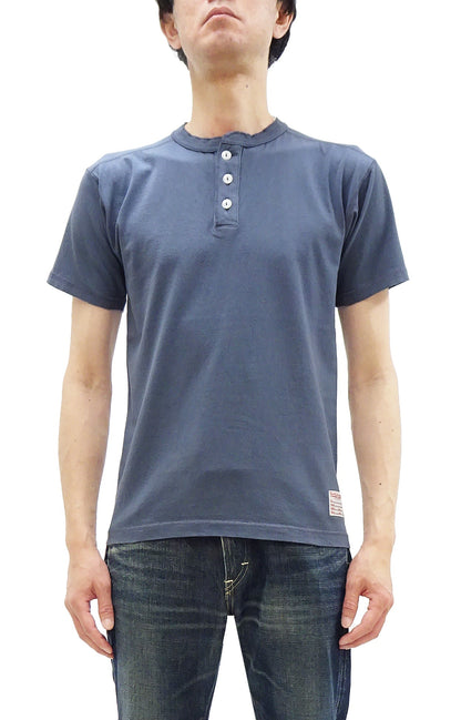 TOYS McCOY Plain Loopwheel Henley T-Shirt - Men's Short Sleeve Tubular Tee The Great American Hero Union Shirt TMC2537 120 Faded-Blue