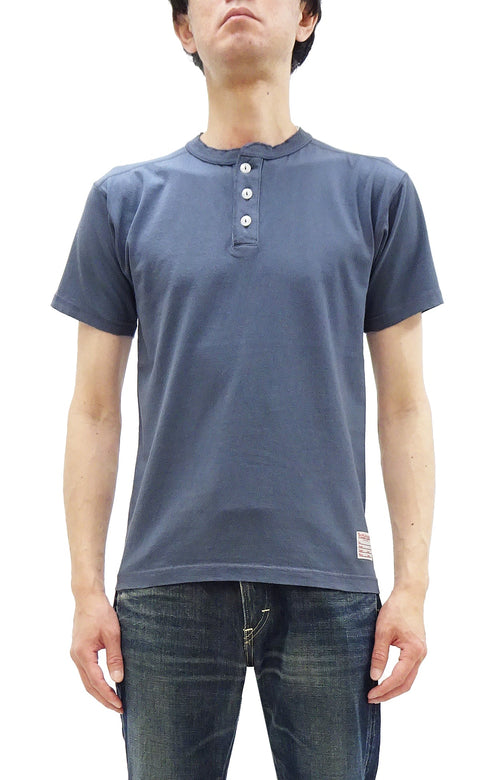 TOYS McCOY Plain Loopwheel Henley T-Shirt - Men's Short Sleeve Tubular Tee The Great American Hero Union Shirt TMC2537 120 Faded-Blue