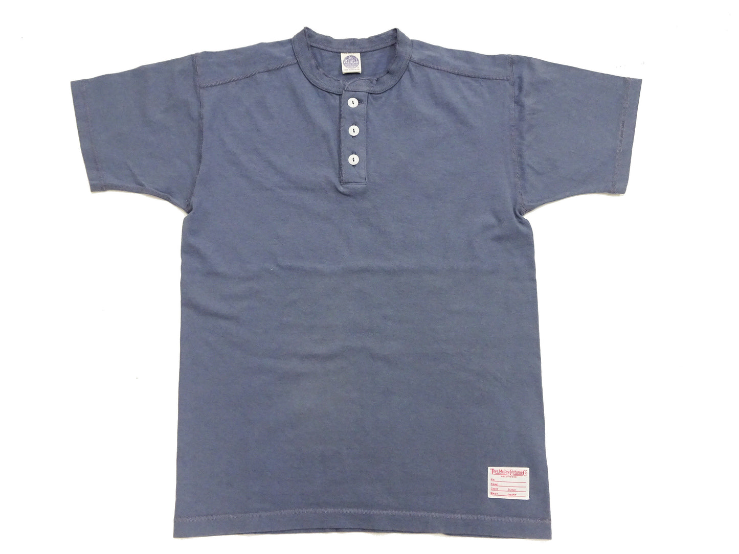 TOYS McCOY Plain Loopwheel Henley T-Shirt - Men's Short Sleeve Tubular Tee The Great American Hero Union Shirt TMC2537 120 Faded-Blue