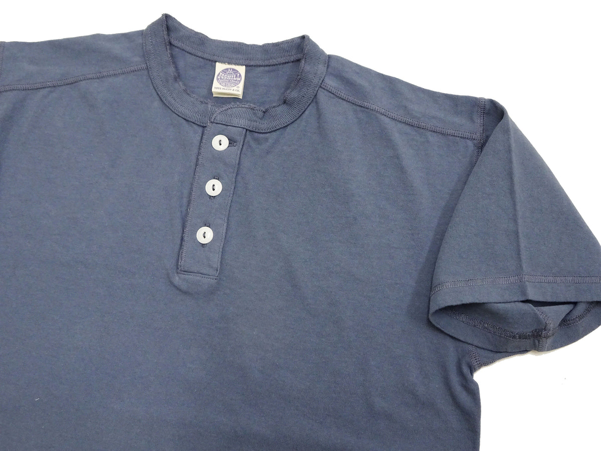 TOYS McCOY Plain Loopwheel Henley T-Shirt - Men's Short Sleeve Tubular Tee The Great American Hero Union Shirt TMC2537 120 Faded-Blue