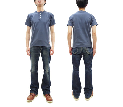 TOYS McCOY Plain Loopwheel Henley T-Shirt - Men's Short Sleeve Tubular Tee The Great American Hero Union Shirt TMC2537 120 Faded-Blue