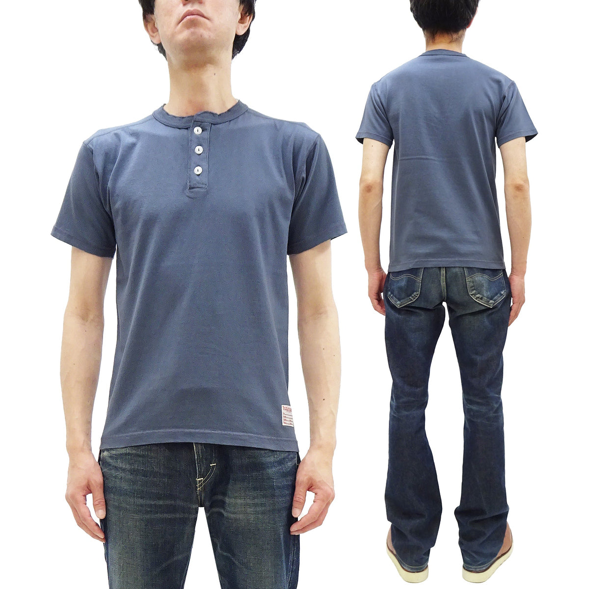 TOYS McCOY Plain Loopwheel Henley T-Shirt - Men's Short Sleeve Tubular Tee The Great American Hero Union Shirt TMC2537 120 Faded-Blue