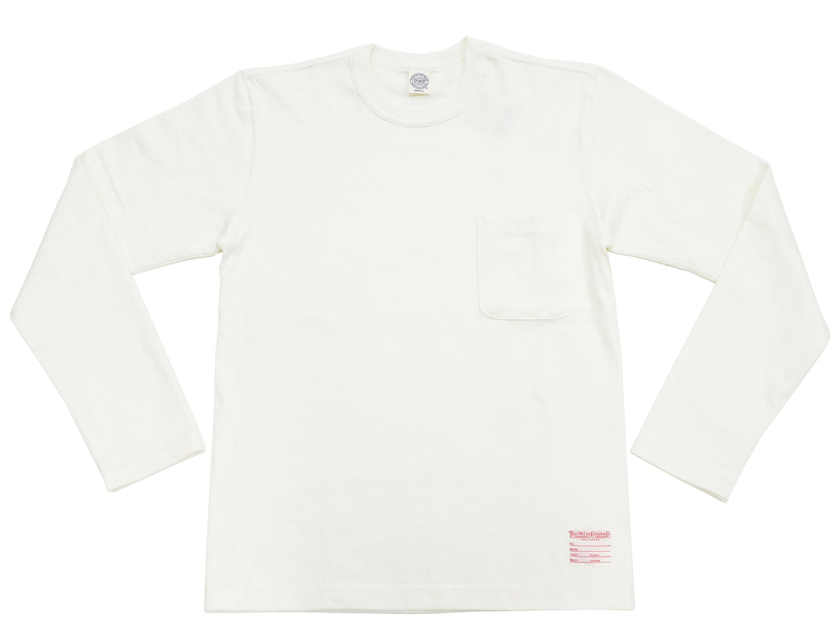 TOYS McCOY Steve McQueen Inspired Long Sleeve Pocket T-Shirt - Men's Solid Color Loopwheeled Tee - TMC2543 011 Off-White