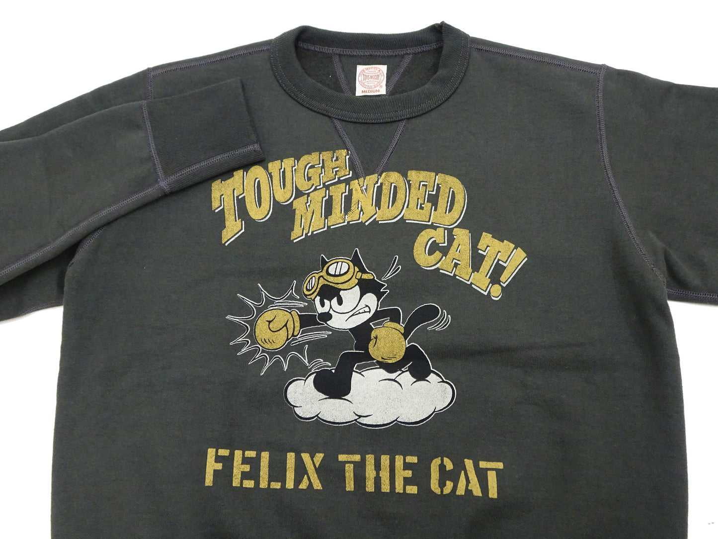 TOYS McCOY Men's Felix the Cat Sweatshirt - Vintage-Style Heavyweight Loopwheel Fleece - Made in Japan (TMC2547 030 Faded black)