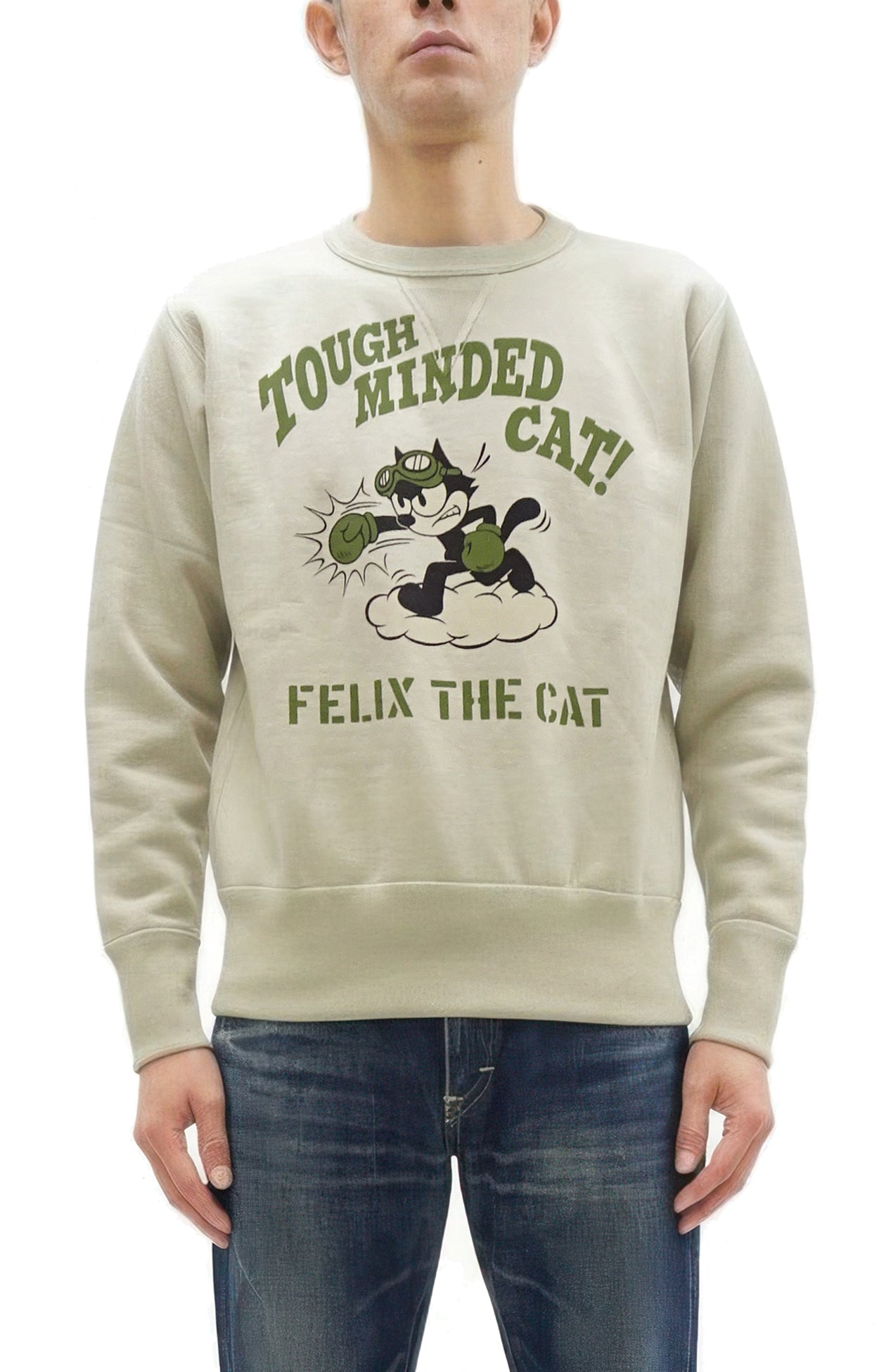 TOYS McCOY Men's Felix the Cat Sweatshirt - Vintage-Style Heavyweight Loopwheel Fleece - Made in Japan (TMC2547 041 Sand)