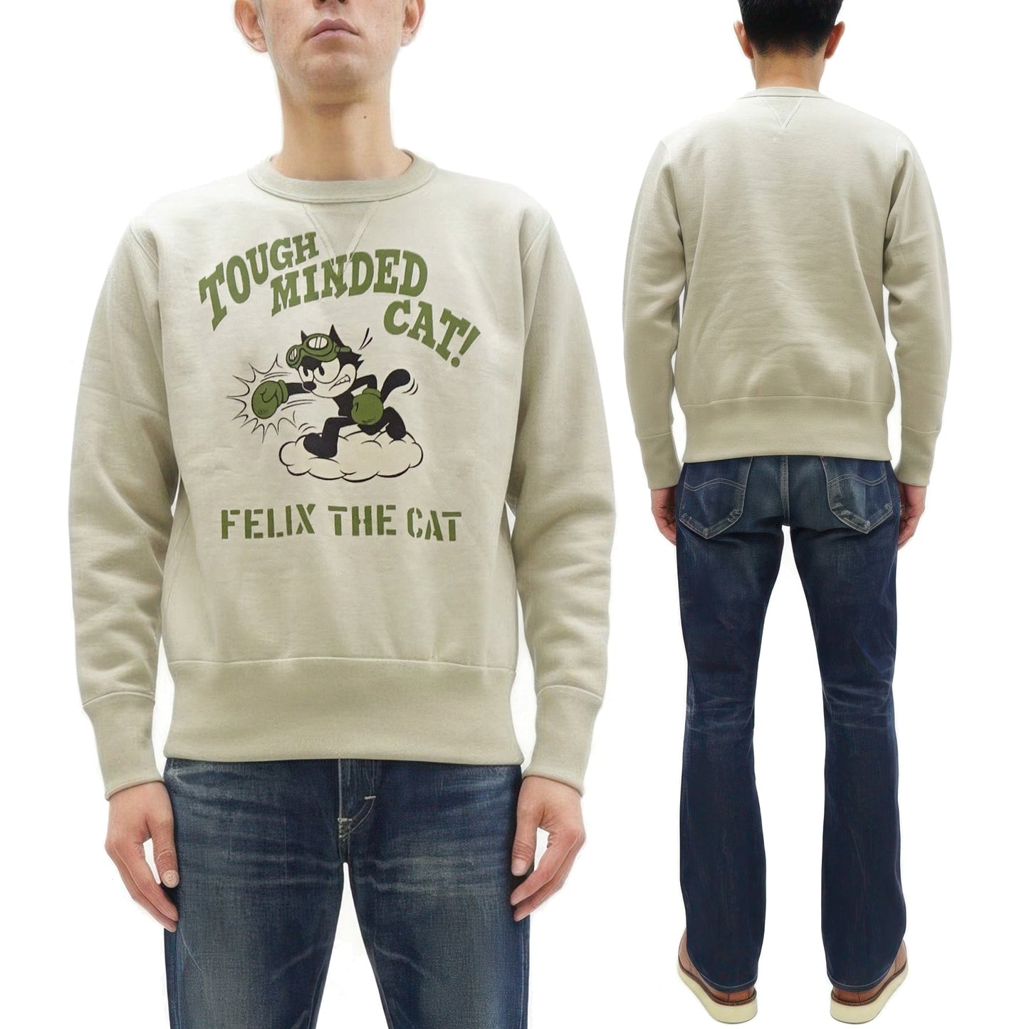 TOYS McCOY Men's Felix the Cat Sweatshirt - Vintage-Style Heavyweight Loopwheel Fleece - Made in Japan (TMC2547 041 Sand)