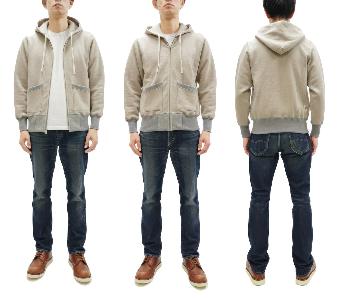 TOYS McCOY Men's Heavyweight Full Zip Hoodie - Vintage-Style Zip-Up Solid Hooded Sweatshirt TMC2567 040 Sand-Beige