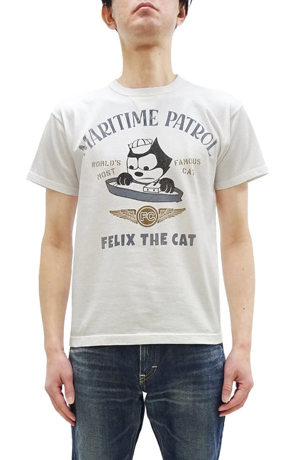 TOYS McCOY Men's Felix the Cat U.S. Navy Graphic Short Sleeve T-Shirt - Loopwheel Tubular Jersey, Garment Dyed, Made in Japan (TMC2601 011 Muted Off-White)