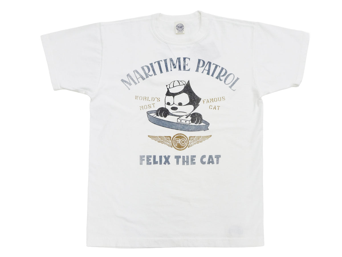 TOYS McCOY Men's Felix the Cat U.S. Navy Graphic Short Sleeve T-Shirt - Loopwheel Tubular Jersey, Garment Dyed, Made in Japan (TMC2601 011 Muted Off-White)