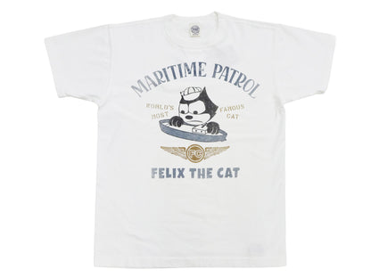 TOYS McCOY Men's Felix the Cat U.S. Navy Graphic Short Sleeve T-Shirt - Loopwheel Tubular Jersey, Garment Dyed, Made in Japan (TMC2601 011 Muted Off-White)