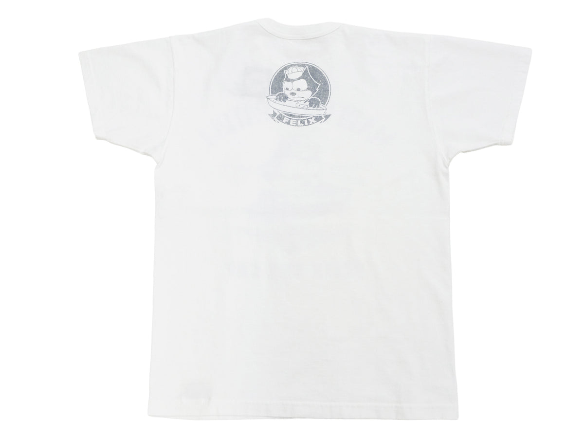 TOYS McCOY Men's Felix the Cat U.S. Navy Graphic Short Sleeve T-Shirt - Loopwheel Tubular Jersey, Garment Dyed, Made in Japan (TMC2601 011 Muted Off-White)