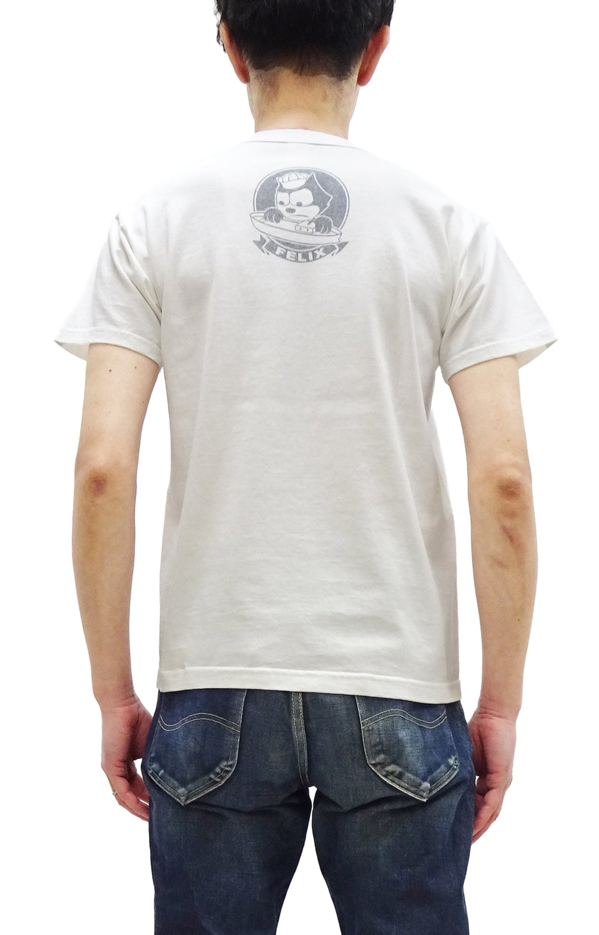TOYS McCOY Men's Felix the Cat U.S. Navy Graphic Short Sleeve T-Shirt - Loopwheel Tubular Jersey, Garment Dyed, Made in Japan (TMC2601 011 Muted Off-White)