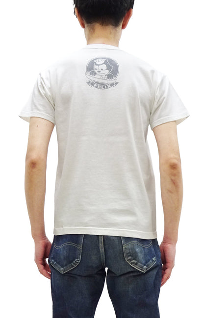 TOYS McCOY Men's Felix the Cat U.S. Navy Graphic Short Sleeve T-Shirt - Loopwheel Tubular Jersey, Garment Dyed, Made in Japan (TMC2601 011 Muted Off-White)