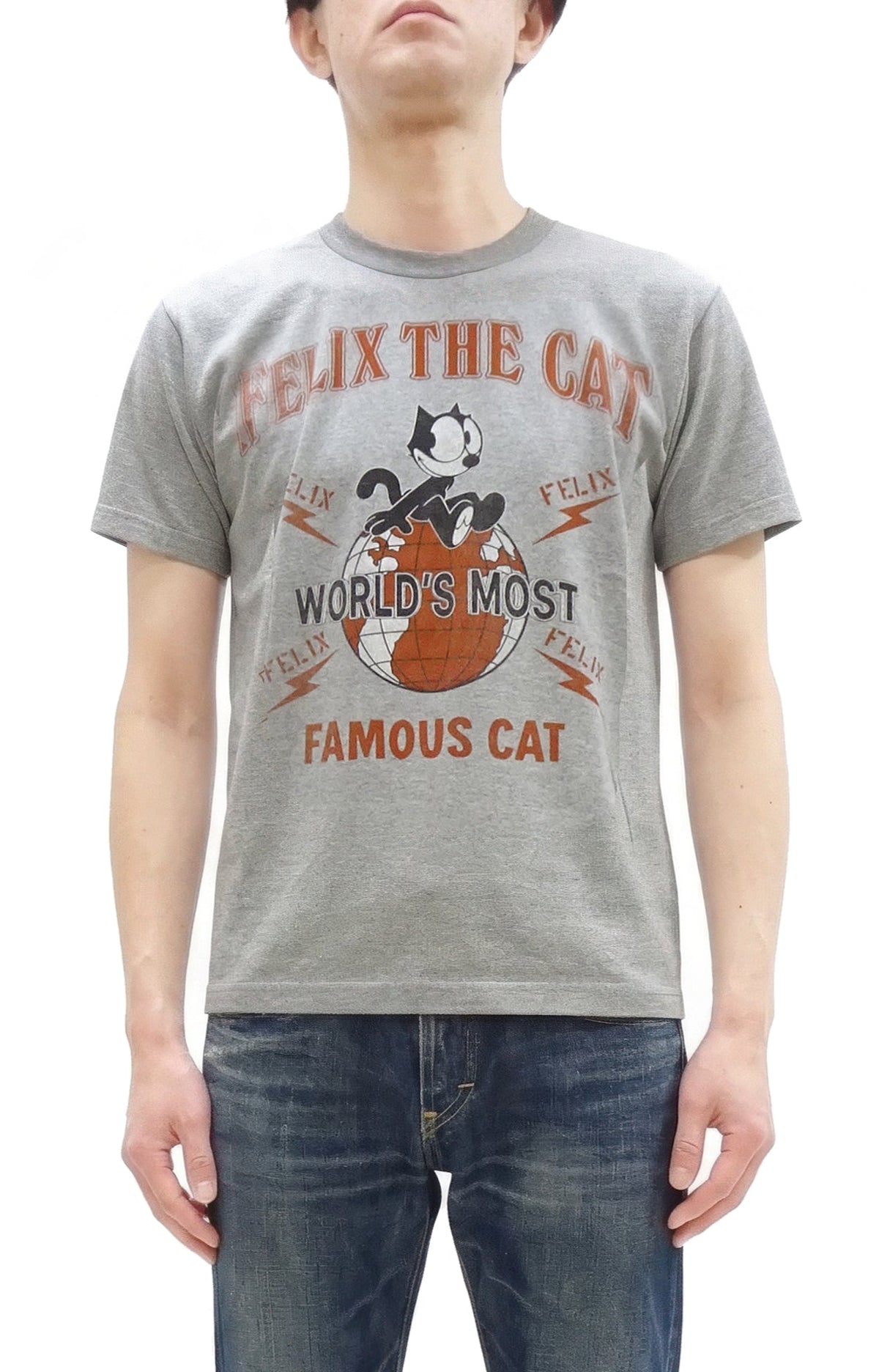 TOYS McCOY Men's Felix the Cat Short-Sleeve Graphic T-Shirt, Garment-Dyed Loopwheel Tubular Tee, Made in Japan (TMC2603 020 Ash Gray)