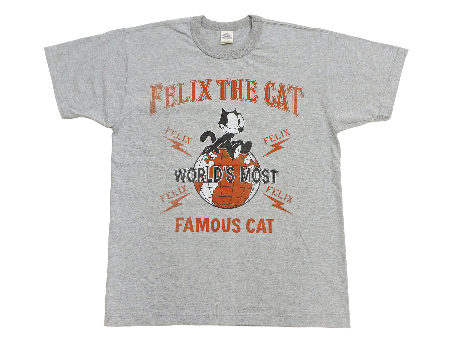 TOYS McCOY Men's Felix the Cat Short-Sleeve Graphic T-Shirt, Garment-Dyed Loopwheel Tubular Tee, Made in Japan (TMC2603 020 Ash Gray)