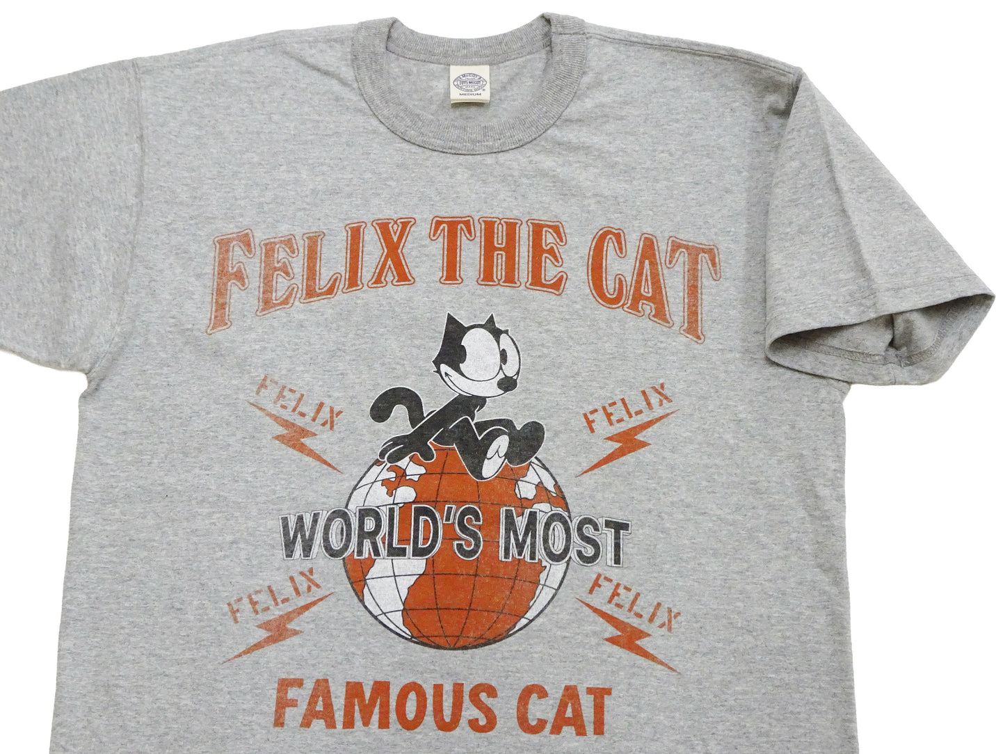 TOYS McCOY Men's Felix the Cat Short-Sleeve Graphic T-Shirt, Garment-Dyed Loopwheel Tubular Tee, Made in Japan (TMC2603 020 Ash Gray)