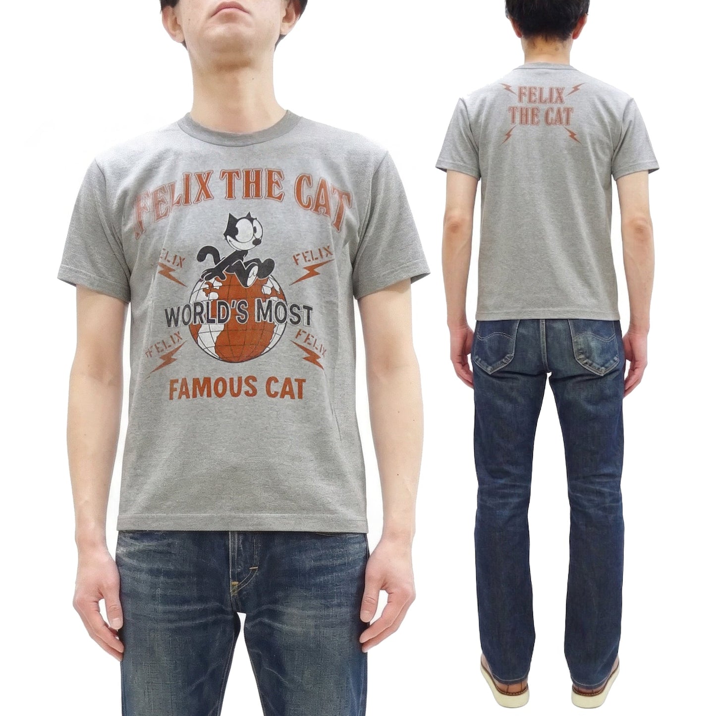 TOYS McCOY Men's Felix the Cat Short-Sleeve Graphic T-Shirt, Garment-Dyed Loopwheel Tubular Tee, Made in Japan (TMC2603 020 Ash Gray)