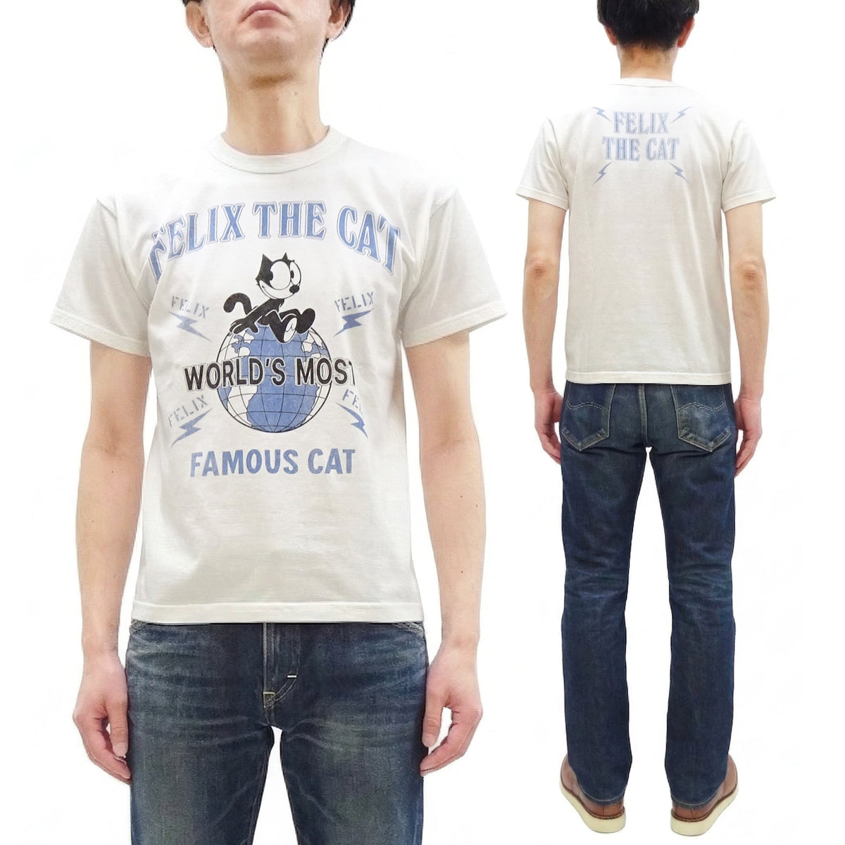 TOYS McCOY Men's Felix the Cat Short-Sleeve Graphic T-Shirt, Garment-Dyed Loopwheel Tubular Tee, Made in Japan (TMC2603 011 Aged Off White)