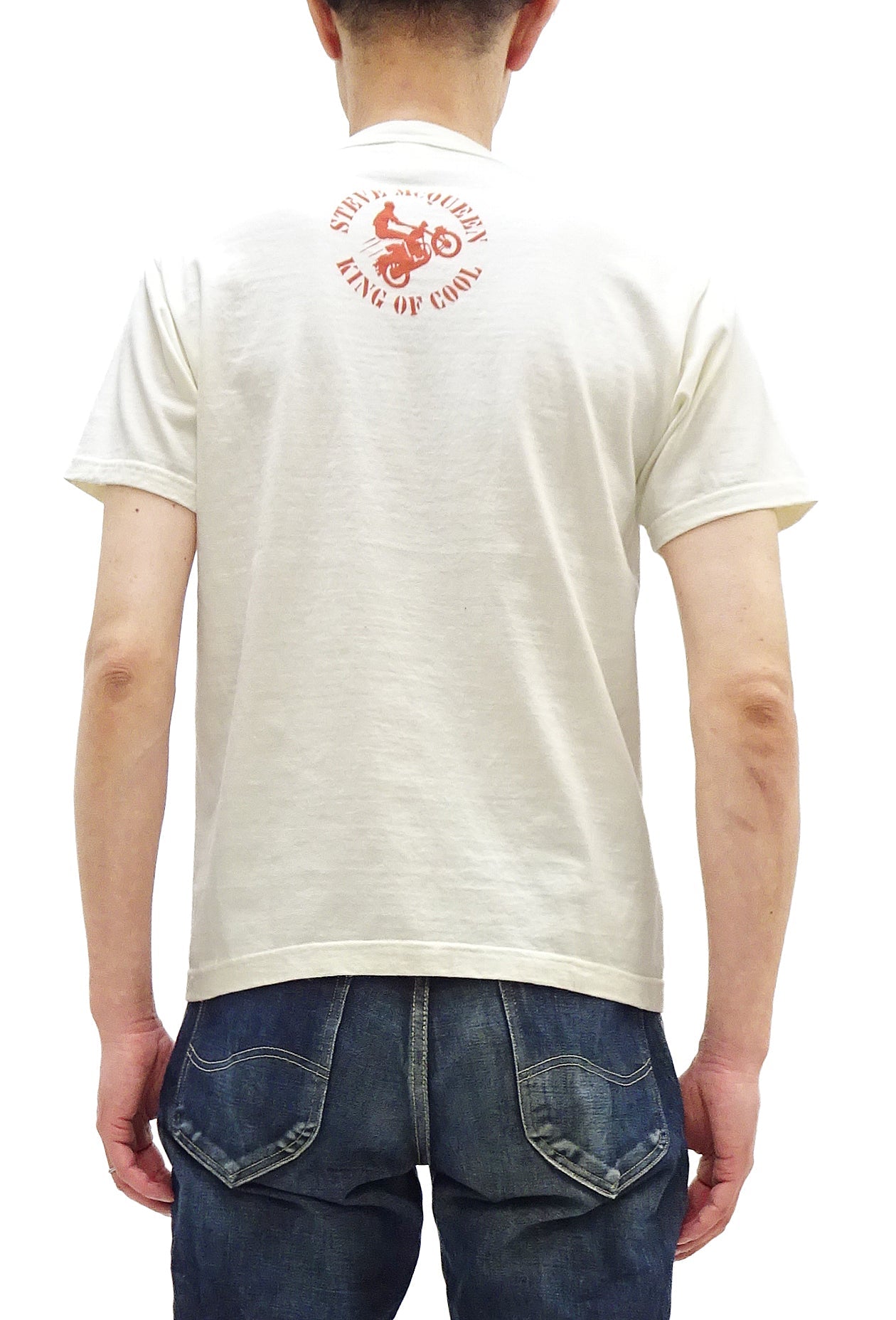 TOYS McCOY Men's Short-Sleeve Steve McQueen Graphic T-Shirt, Tubular Knit Jersey, One-Wash, Made in Japan (TMC2605 011 Soft Off-White)