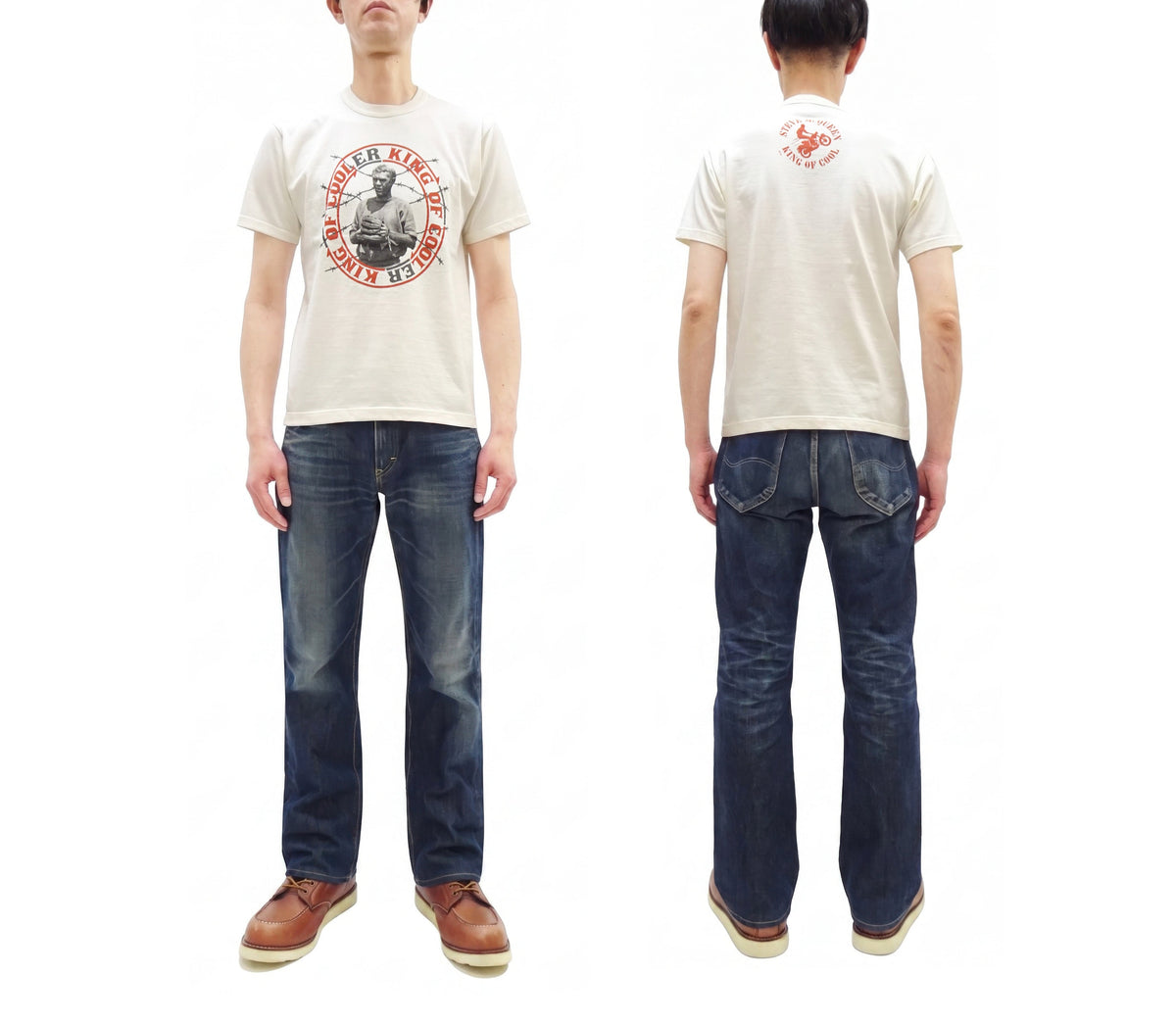 TOYS McCOY Men's Short-Sleeve Steve McQueen Graphic T-Shirt, Tubular Knit Jersey, One-Wash, Made in Japan (TMC2605 011 Soft Off-White)