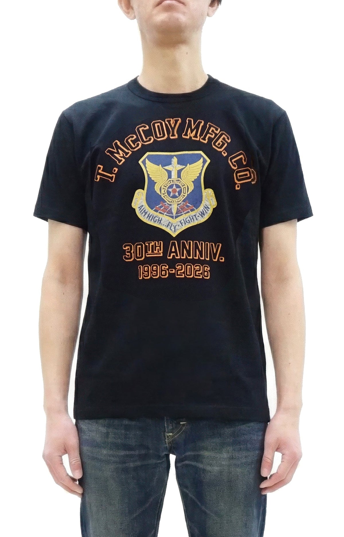 TOYS McCOY Men's Short Sleeve Military Graphic Vintage-Inspired T-Shirt, Loopwheel Tubular Tee with V-Gusset, Unwashed Finish, Made in Japan (TMC2608 030 Black)