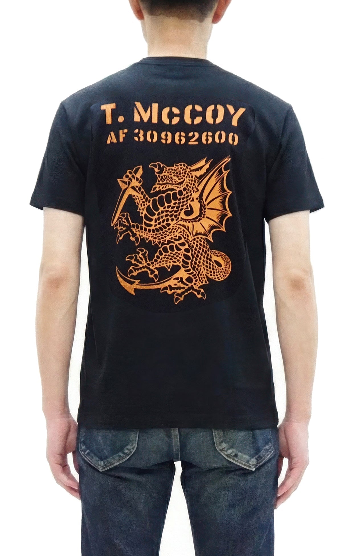 TOYS McCOY Men's Short Sleeve Military Graphic Vintage-Inspired T-Shirt, Loopwheel Tubular Tee with V-Gusset, Unwashed Finish, Made in Japan (TMC2608 030 Black)