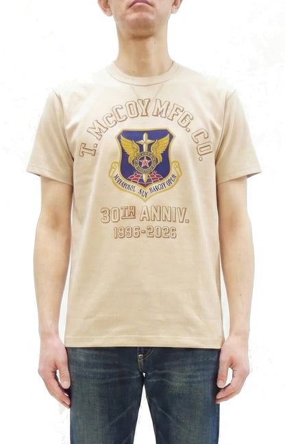 TOYS McCOY Men's Short Sleeve Military Graphic Vintage-Inspired T-Shirt, Loopwheel Tubular Tee with V-Gusset, Unwashed Finish, Made in Japan (TMC2608 041 Beige)