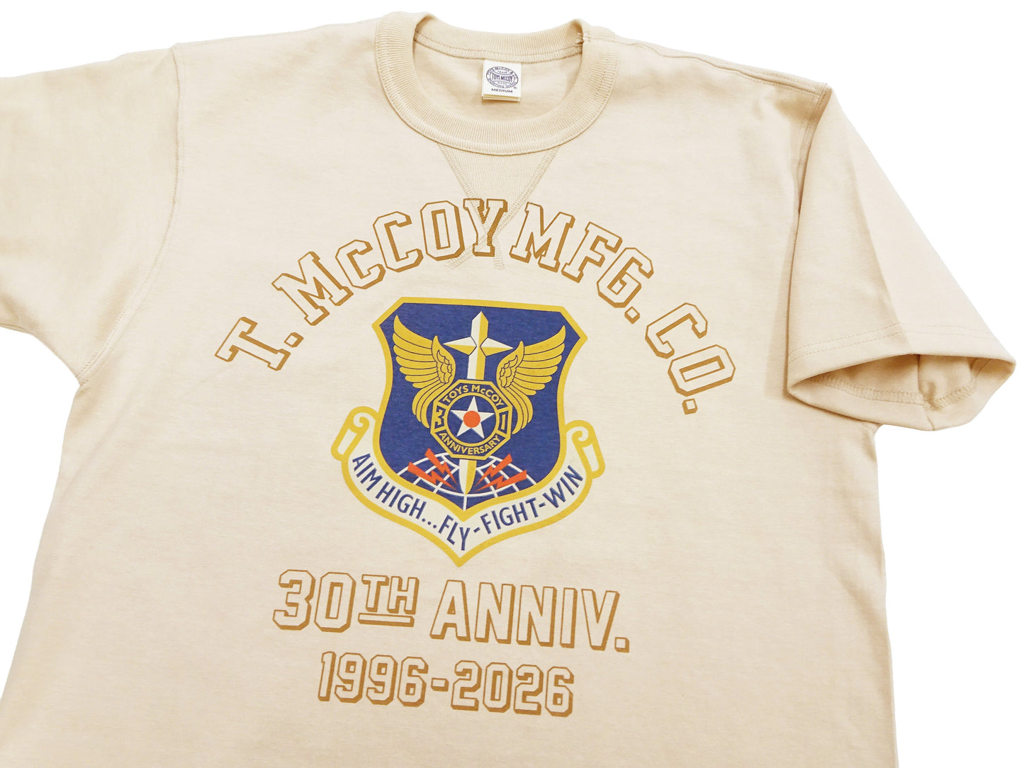 TOYS McCOY Men's Short Sleeve Military Graphic Vintage-Inspired T-Shirt, Loopwheel Tubular Tee with V-Gusset, Unwashed Finish, Made in Japan (TMC2608 041 Beige)
