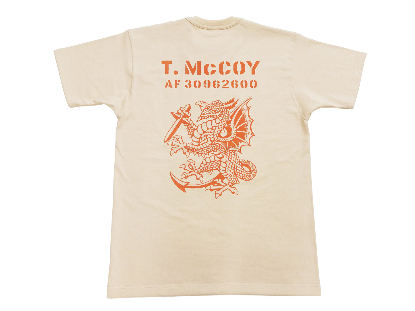TOYS McCOY Men's Short Sleeve Military Graphic Vintage-Inspired T-Shirt, Loopwheel Tubular Tee with V-Gusset, Unwashed Finish, Made in Japan (TMC2608 041 Beige)