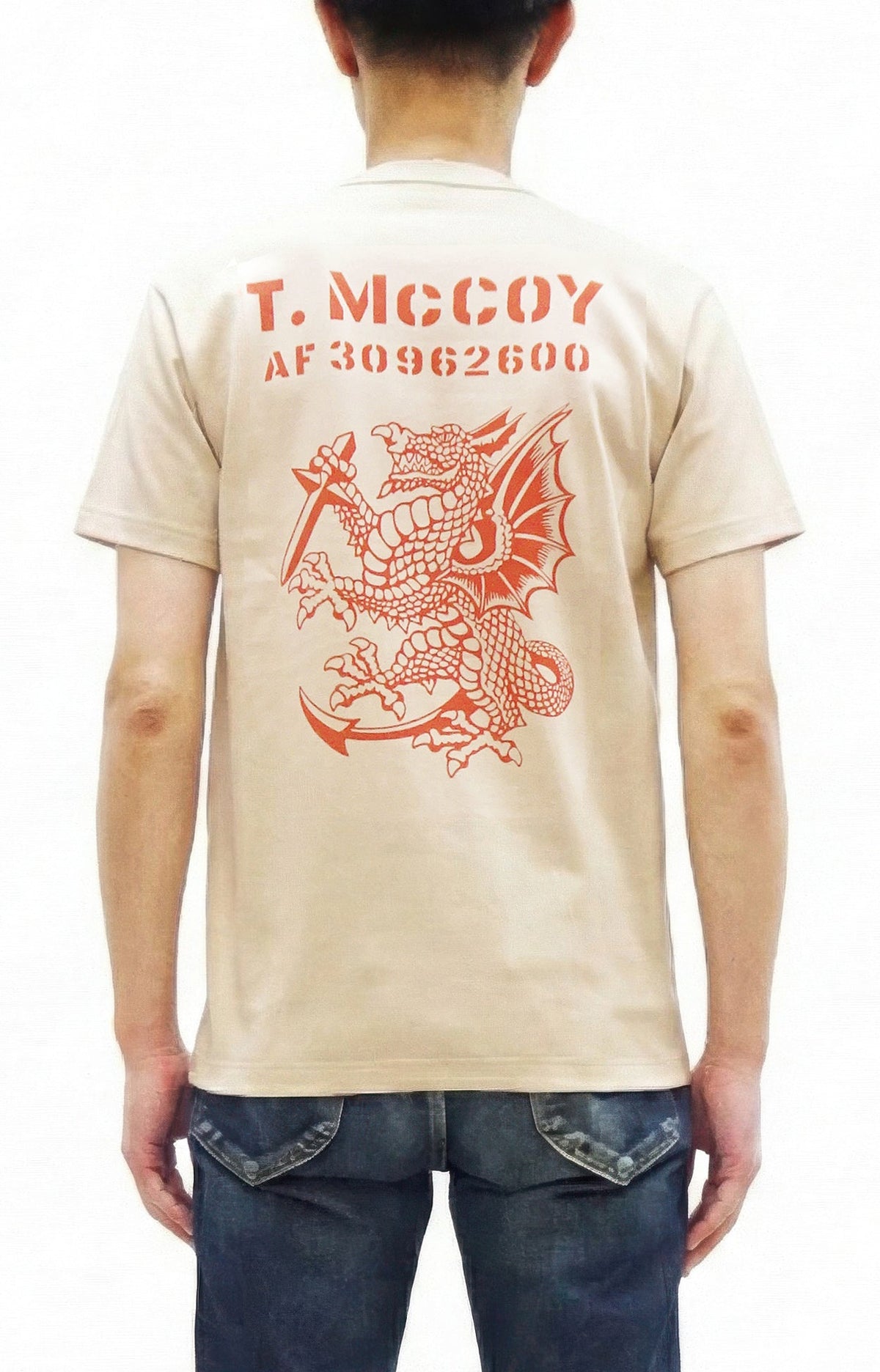 TOYS McCOY Men's Short Sleeve Military Graphic Vintage-Inspired T-Shirt, Loopwheel Tubular Tee with V-Gusset, Unwashed Finish, Made in Japan (TMC2608 041 Beige)