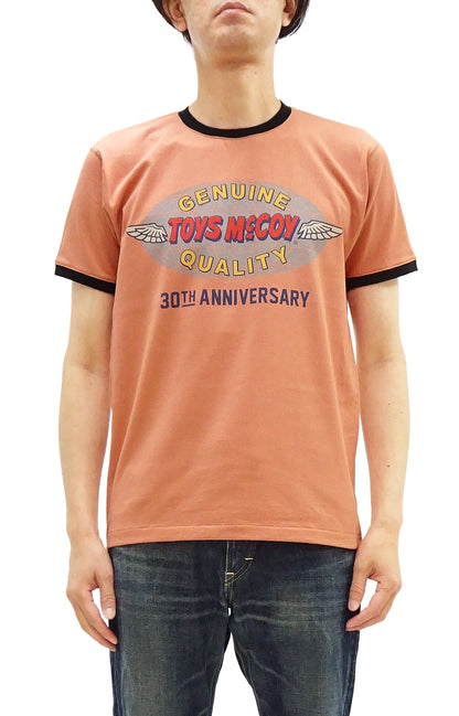 TOYS McCOY Men's 30th Anniversary Graphic Ringer T-Shirt, Heavyweight 100% Cotton Tubular Jersey Tee with No Side Seams, Unwashed, Made in Japan (TMC2609 Muted Carrot with Black Trim)