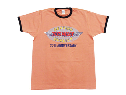 TOYS McCOY Men's 30th Anniversary Graphic Ringer T-Shirt, Heavyweight 100% Cotton Tubular Jersey Tee with No Side Seams, Unwashed, Made in Japan (TMC2609 Muted Carrot with Black Trim)