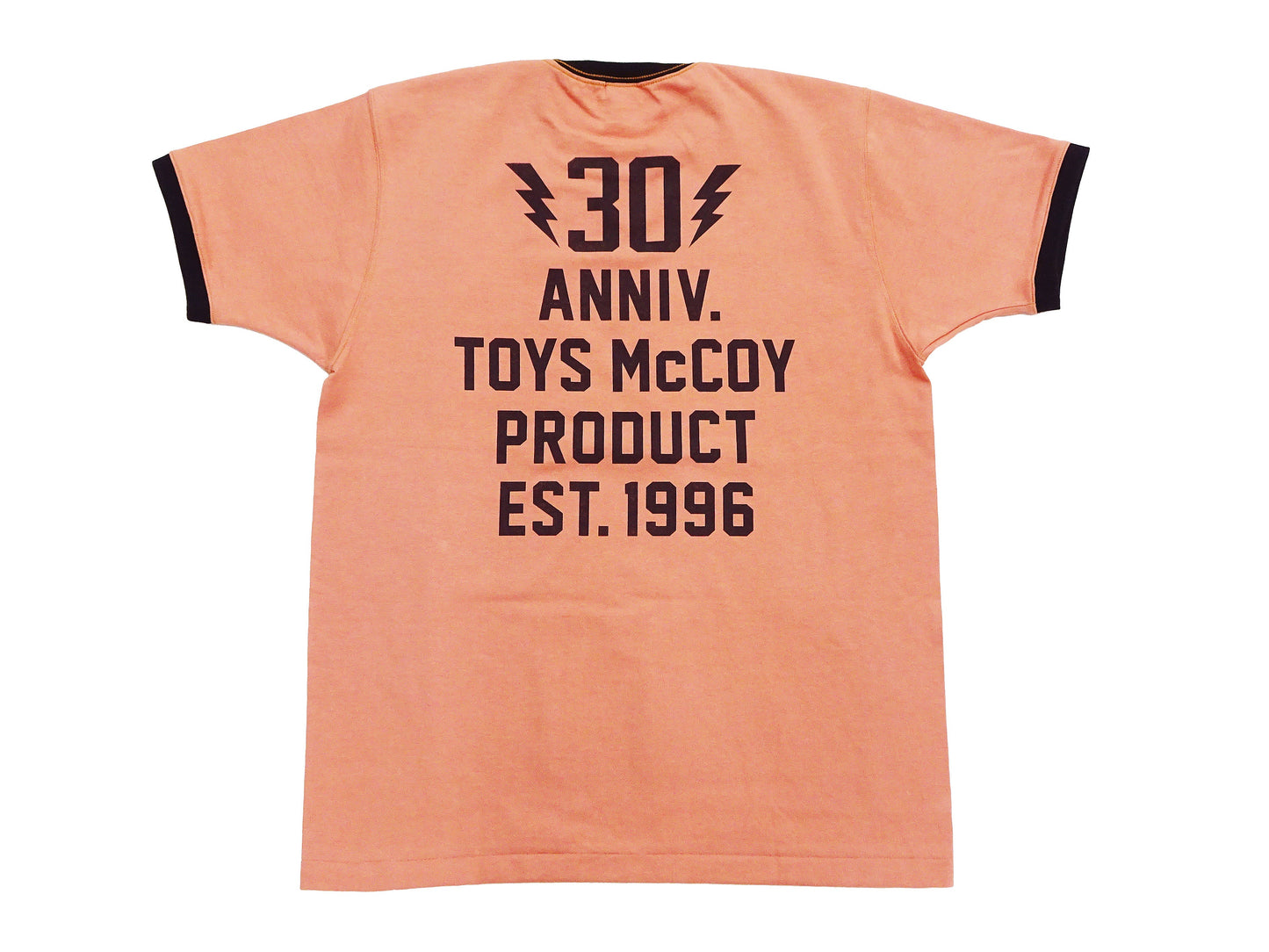 TOYS McCOY Men's 30th Anniversary Graphic Ringer T-Shirt, Heavyweight 100% Cotton Tubular Jersey Tee with No Side Seams, Unwashed, Made in Japan (TMC2609 Muted Carrot with Black Trim)