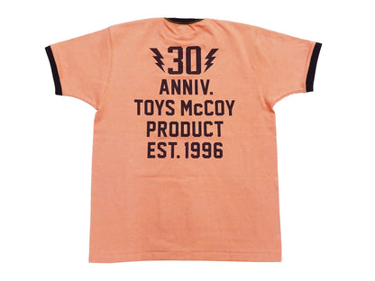 TOYS McCOY Men's 30th Anniversary Graphic Ringer T-Shirt, Heavyweight 100% Cotton Tubular Jersey Tee with No Side Seams, Unwashed, Made in Japan (TMC2609 Muted Carrot with Black Trim)