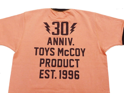 TOYS McCOY Men's 30th Anniversary Graphic Ringer T-Shirt, Heavyweight 100% Cotton Tubular Jersey Tee with No Side Seams, Unwashed, Made in Japan (TMC2609 Muted Carrot with Black Trim)