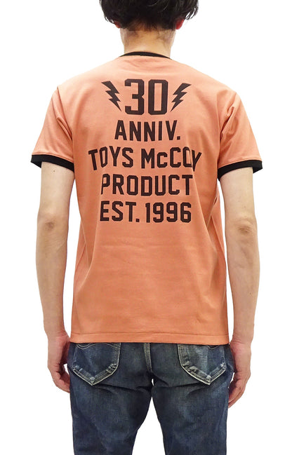 TOYS McCOY Men's 30th Anniversary Graphic Ringer T-Shirt, Heavyweight 100% Cotton Tubular Jersey Tee with No Side Seams, Unwashed, Made in Japan (TMC2609 Muted Carrot with Black Trim)