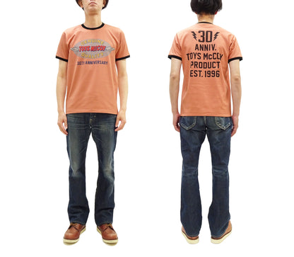 TOYS McCOY Men's 30th Anniversary Graphic Ringer T-Shirt, Heavyweight 100% Cotton Tubular Jersey Tee with No Side Seams, Unwashed, Made in Japan (TMC2609 Muted Carrot with Black Trim)