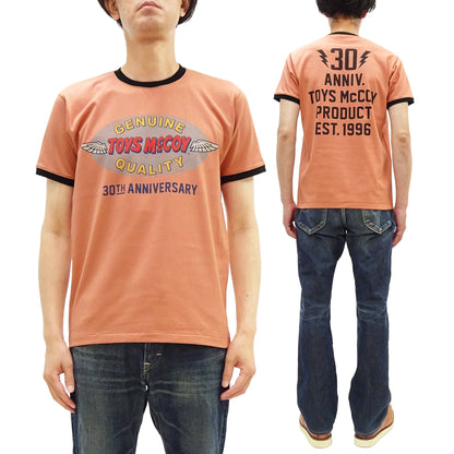 TOYS McCOY Men's 30th Anniversary Graphic Ringer T-Shirt, Heavyweight 100% Cotton Tubular Jersey Tee with No Side Seams, Unwashed, Made in Japan (TMC2609 Muted Carrot with Black Trim)
