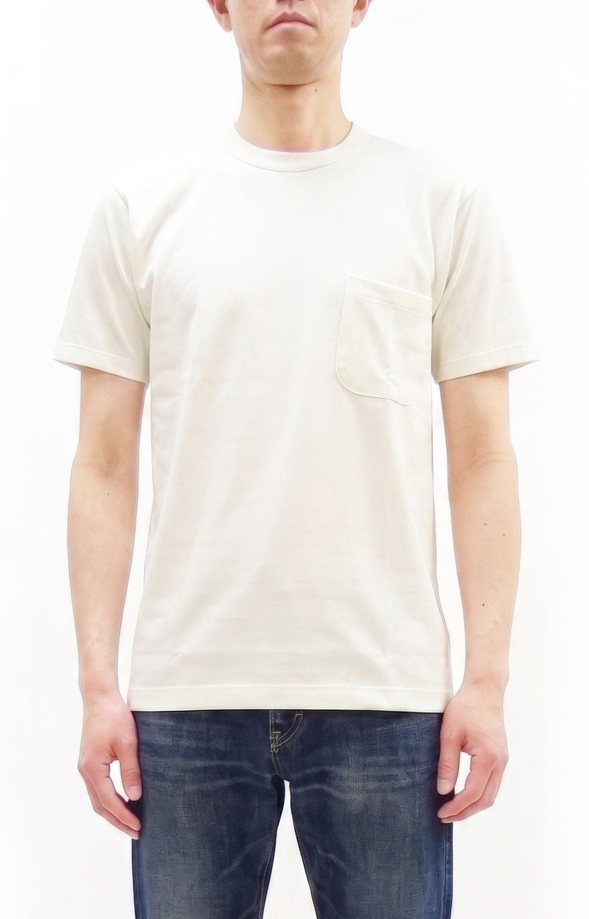 TOYS McCOY Men's Plain Short Sleeve Pocket T-Shirt - Steve McQueen Inspired, Tubular Knit Jersey, Unwashed, Made in Japan (TMC2615 011 Soft Off-White)