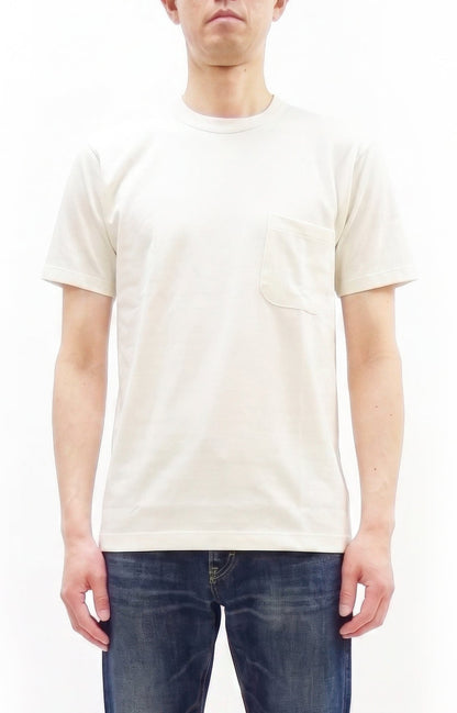 TOYS McCOY Men's Plain Short Sleeve Pocket T-Shirt - Steve McQueen Inspired, Tubular Knit Jersey, Unwashed, Made in Japan (TMC2615 011 Soft Off-White)