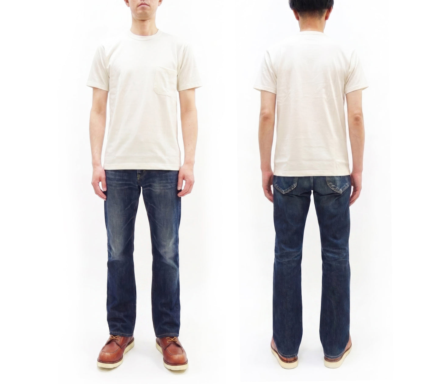 TOYS McCOY Men's Plain Short Sleeve Pocket T-Shirt - Steve McQueen Inspired, Tubular Knit Jersey, Unwashed, Made in Japan (TMC2615 011 Soft Off-White)