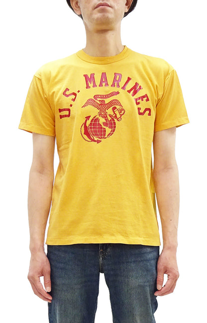 TOYS McCOY Men's Taxi Driver "U.S. Marines" Graphic Short Sleeve T-Shirt - Garment-Dyed Circular-Knit Tubular Tee - Made in Japan (TMC2624 060 Yellow)