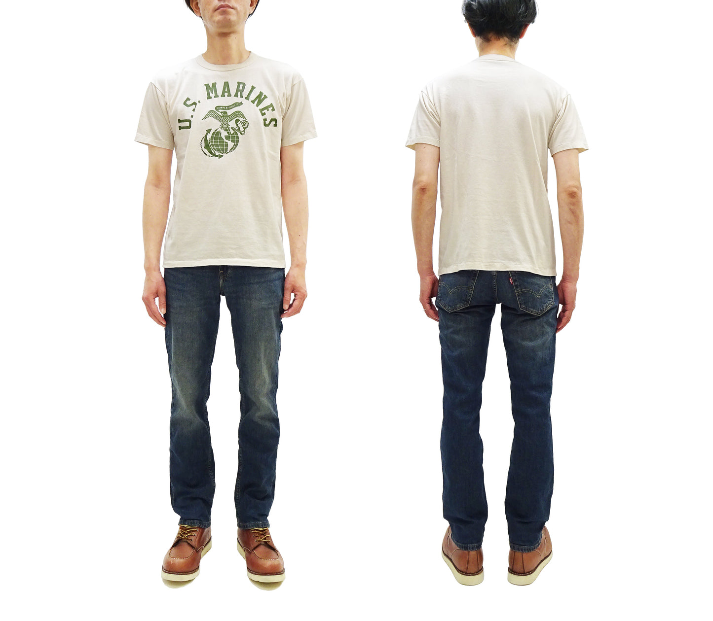 TOYS McCOY Men's Taxi Driver "U.S. Marines" Graphic Short Sleeve T-Shirt - Garment-Dyed Circular-Knit Tubular Tee - Made in Japan (TMC2624 040 Natural)