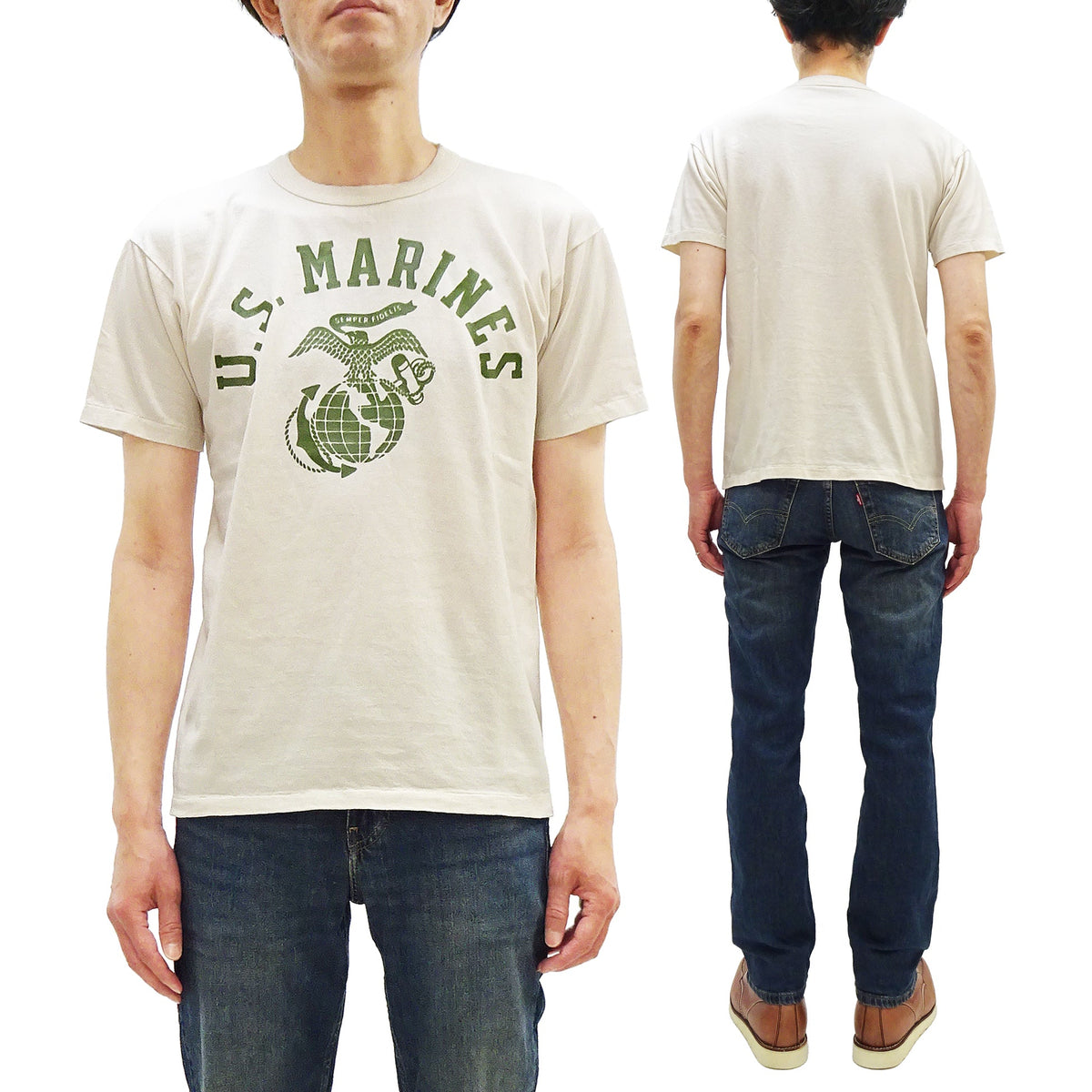 TOYS McCOY Men's Taxi Driver "U.S. Marines" Graphic Short Sleeve T-Shirt - Garment-Dyed Circular-Knit Tubular Tee - Made in Japan (TMC2624 040 Natural)