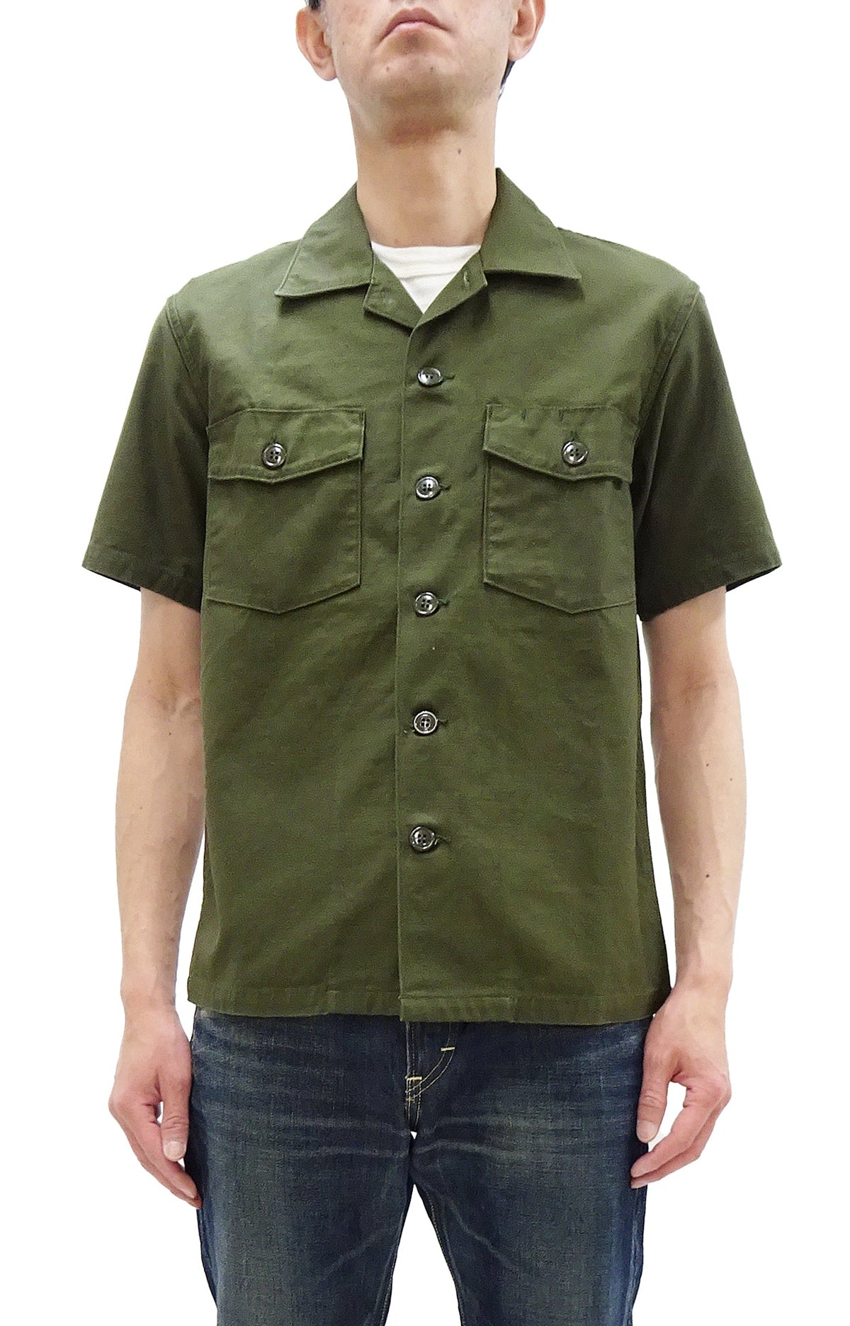 TOYS McCOY Men's Short-Sleeve Shirt - Reproduction of the U.S. Army OG-107 Utility Shirt (Modified Short-Sleeve Version) TMS2505 Olive