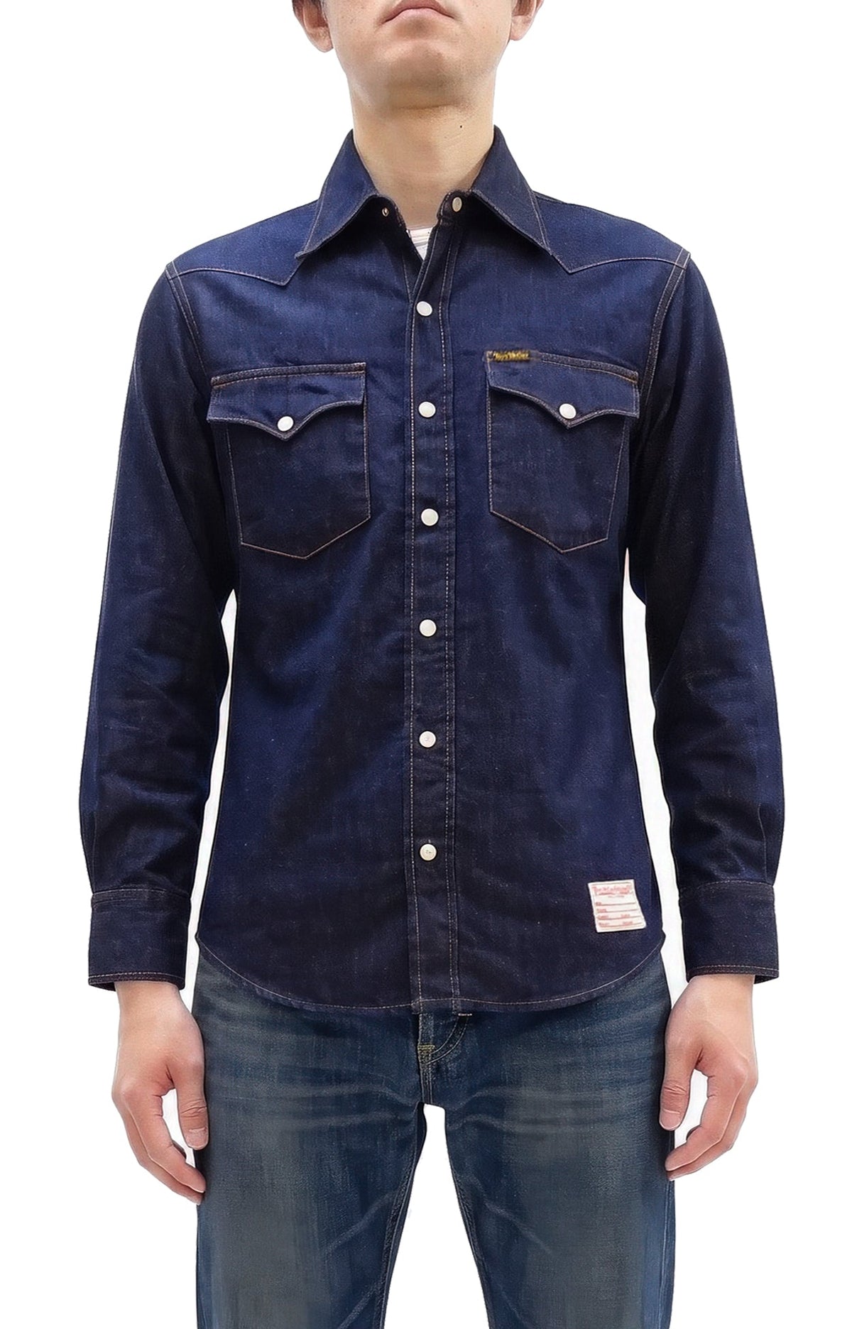 TOYS McCOY Men's Long Sleeve Denim Western Shirt, Steve McQueen "Nevada Smith" Inspired, 8 oz One-Wash Deep Indigo, Snap-Front, Made in Japan (TMS2601)