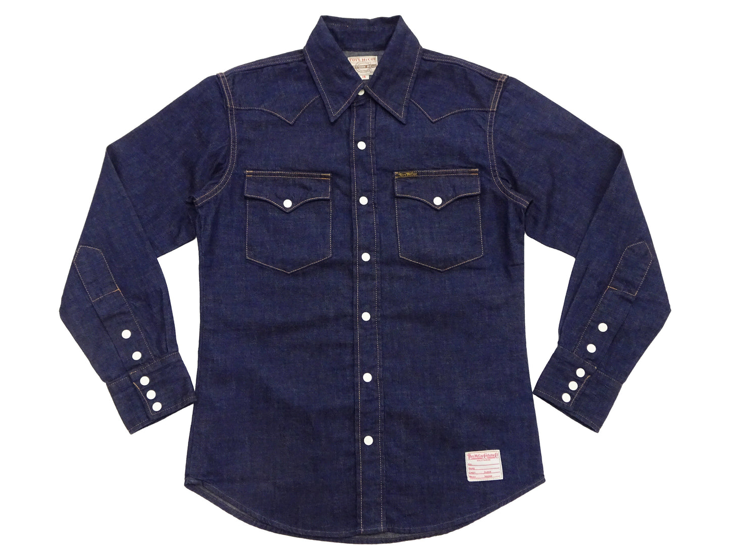TOYS McCOY Men's Long Sleeve Denim Western Shirt, Steve McQueen "Nevada Smith" Inspired, 8 oz One-Wash Deep Indigo, Snap-Front, Made in Japan (TMS2601)