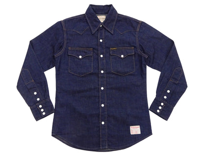 TOYS McCOY Men's Long Sleeve Denim Western Shirt, Steve McQueen "Nevada Smith" Inspired, 8 oz One-Wash Deep Indigo, Snap-Front, Made in Japan (TMS2601)